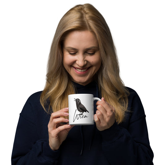 Wren White glossy mug